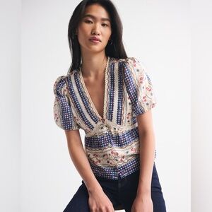 A&F Puff Sleeve Button-Through Top